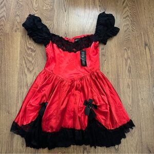 Current Mood Red Black Lace Detail mini dress small Dolls Kill sexy playful NWT